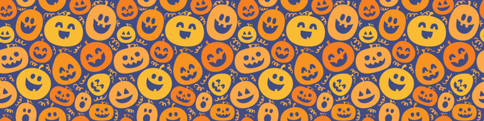 Seamless pattern with hand drawn pumpkins. Halloween background. Banner. Vector illustration