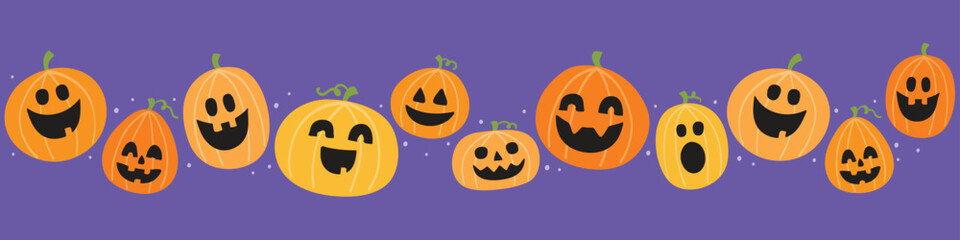 Halloween banner with cute hand drawn pumpkins. Vector illustration