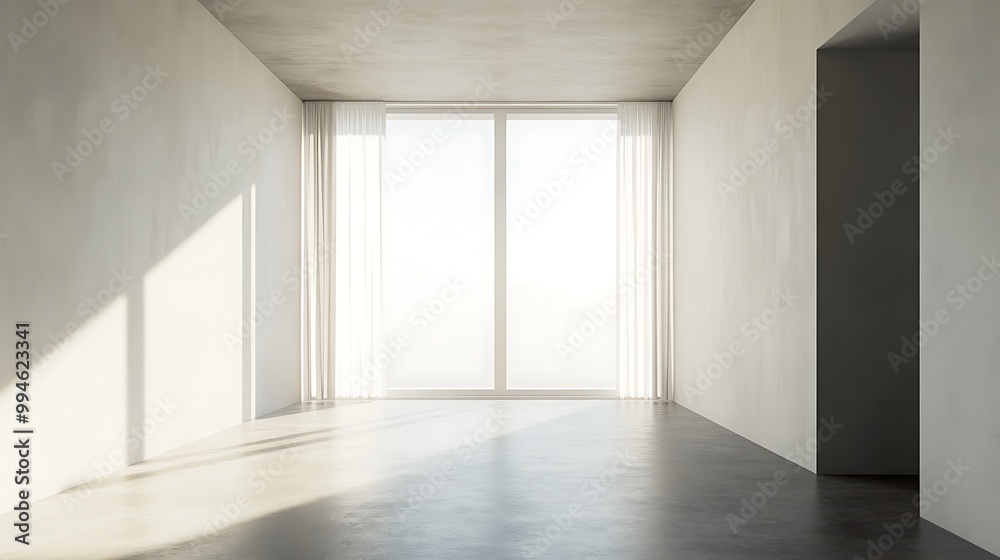 Sticker Empty white room with large window, minimalistic interior design