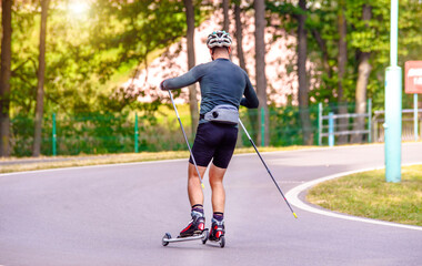 men on skier rides on the track
