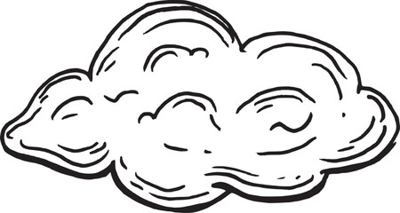 Delicate Hand-Drawn Cloud Floating in the Sky, black and white Illustration sketch 