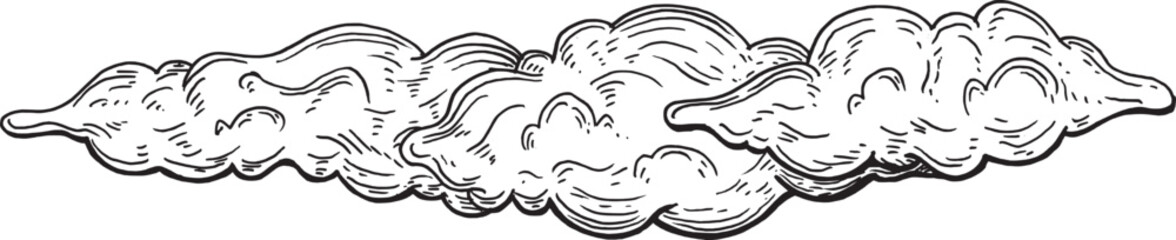 Delicate Hand-Drawn Cloud Floating in the Sky, black and white Illustration sketch 