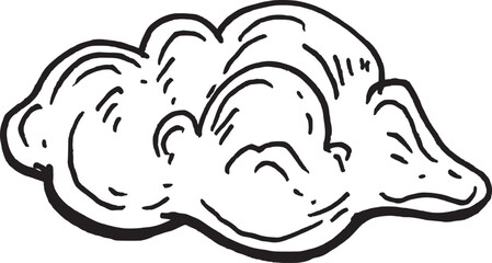 Delicate Hand-Drawn Cloud Floating in the Sky, black and white Illustration sketch 
