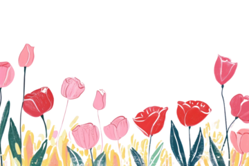 PNG Cute rose field illustration painting blossom balloon.