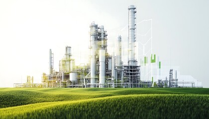 Fototapeta premium Industrial Complex in a Field of Grass