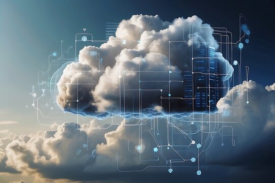 cloud computing concept. Cloud in the center with internal connections. Digital technology background.
