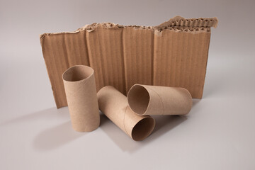 Crafting essentials, cardboard piece and recycled empty toilet paper rolls, ready for repurposing in your next creative endeavor
