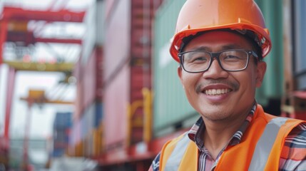 Employee performing inventory checks and inspections in a shipping warehouse, featuring a smiling worker with notes on stock management