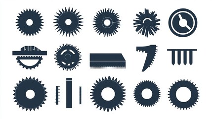 Saw blades for woodworking machine Flat silhouette icons of saw blades used in woodworking machines perfect for industrial or carpentry illustrations