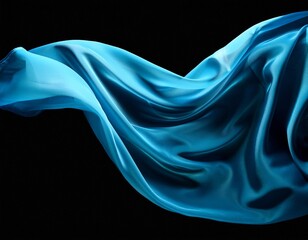 Ein  azurblaues Seidentuch weht vor einem schwarzen Hintergrund