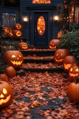 A foggy graveyard illuminated by flickering jack-o’-lanterns sets a chilling scene