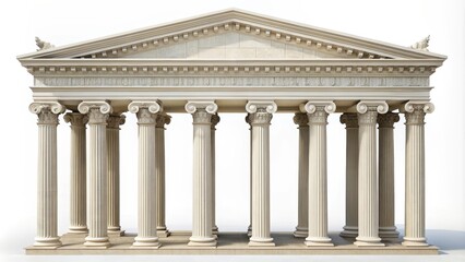 Obraz premium Classical greek temple building with ionic order columns on white background representing ancient greek architecture