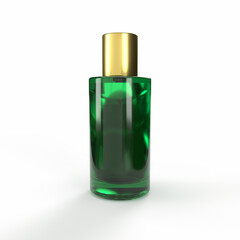 perfume bottle with gold cap isolated. 3D Rendering