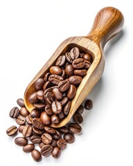 Fototapeta premium coffee beans in a wooden spoon
