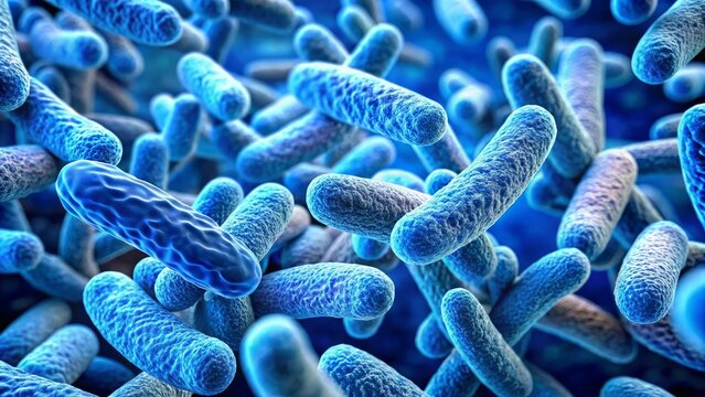 Microscopic view of rod shaped bacteria multiplying rapidly in a biological environment