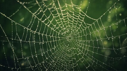 Naklejka premium Green Halloween spooky spider web background