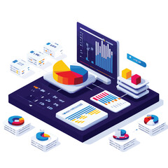 Modern flat design isometric concept of Digital Marketing for banner and website. Isometric landing page template. Business analysis, content strategy and management. Vector illustration.	