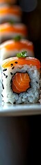 Obraz premium AN elegant presentation of sushi on a plate with simple minimalistic background. 