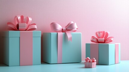 Obraz premium pastel color Christmas presents with light blue and pink background for special events such as birthday party mockups or Valentine's Day sales