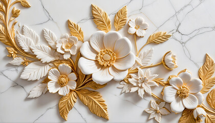 A serene and elegant arrangement of white flowers with golden leaves