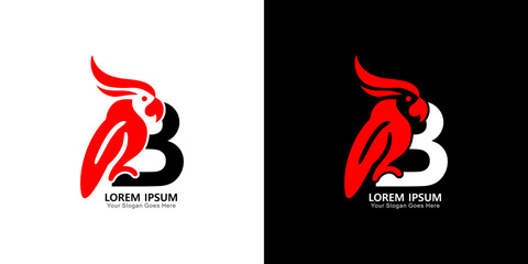 Logo design in the shape of the letter B combined with a cockatoo