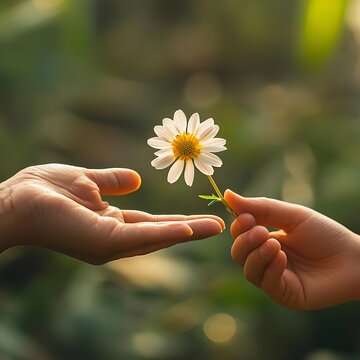 World Kindness Day Hand holding a flower extended towards another hand, World Kindness Day, small gestures of kindness