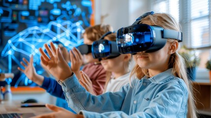Innovative classroom technology: Students using VR headsets to engage with AI and machine learning