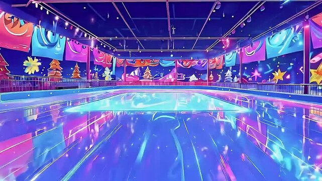 a pool  and  neon signs