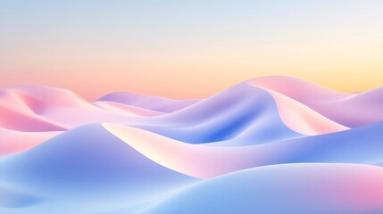 Beautiful landscape of rolling dunes in pastel colors in 3D style. Landscape of dunes and endless space in a dreamlike natural setting.