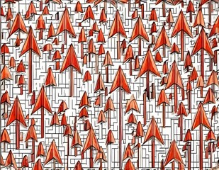 Colorful geometric arrows arranged in a striking pattern against a white background