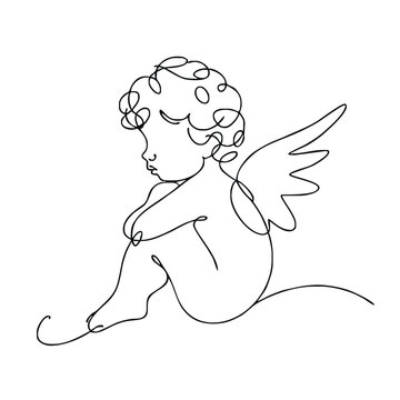 recommend clip art: Cherub. Icon. Vector drawing. One line art. 