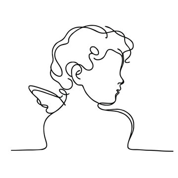 recommend clip art: Cherub. Icon. Vector drawing. One line art. 