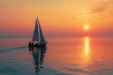A sailboat is sailing on a calm sea at sunset, generative ai image