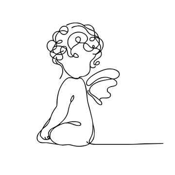 recommend clip art: Cherub. Icon. Vector drawing. One line art. 