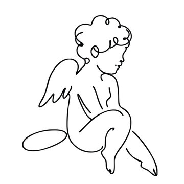 recommend clip art: Cherub. Icon. Vector drawing. One line art. 