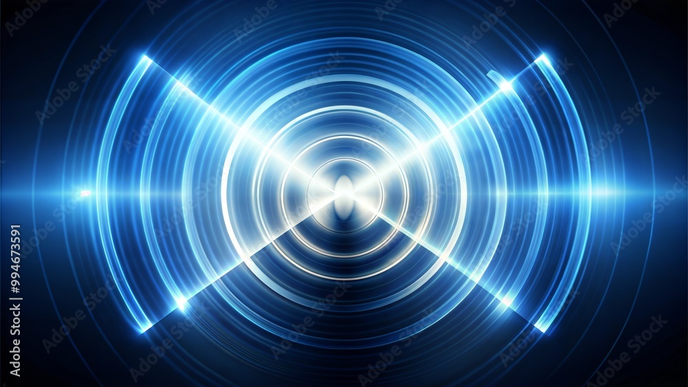 Wall mural an abstract representation of energy and vibration, featuring concentric circles of light in blue to