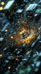 Glowing Bitcoin on Circuit Board