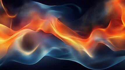 Fototapeta premium Vibrant abstract wave pattern with flowing colors of orange, blue, and black, creating a dynamic visual energy and movement.