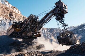 A large mining machine at work, extracting resources with powerful machinery and precision, showcasing industrial strength and efficiency.