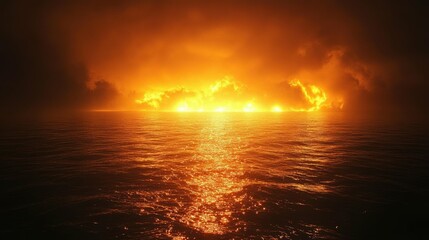 Earthquake lights glowing above the ocean as tectonic plates shift