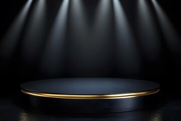 Black Platform with Golden Edge Under Spotlights