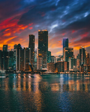 city skyline at night miami Florida 