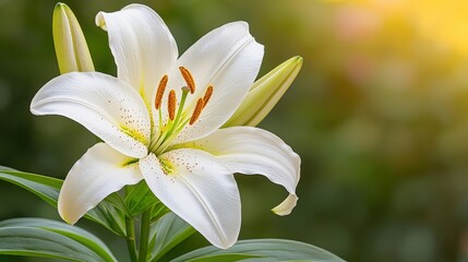 Fototapeta premium Close up White Lily Flower with Soft Lighting and Delicate Petals
