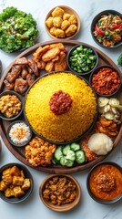 Yellow Rice with Various Side Dishes and Toppings