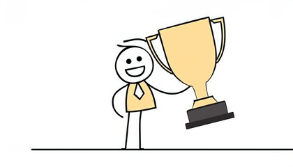 silhouette of man holds champions cup trophy vector design. success concept. Stickman holds champions cup. Champion cup winner trophy