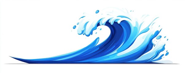 Obraz premium Elemental water force crashing flat design, side view, mythological theme, cartoon drawing, Complementary Color Scheme