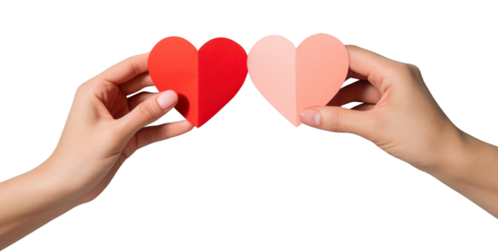PNG Male and female hand holding red heart paper together togetherness celebration romance.