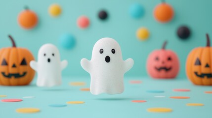 Cute Ghost and Pumpkins Halloween Background
