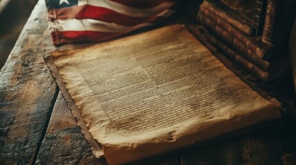 Vintage Document with American Flag