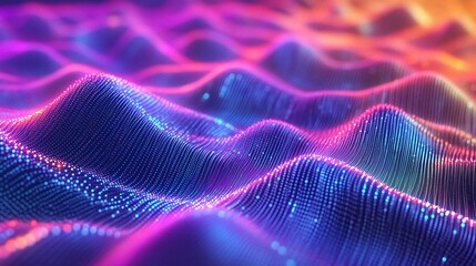 Abstract gradient hologram dynamic wave of particles. Digital wallpaper technology background